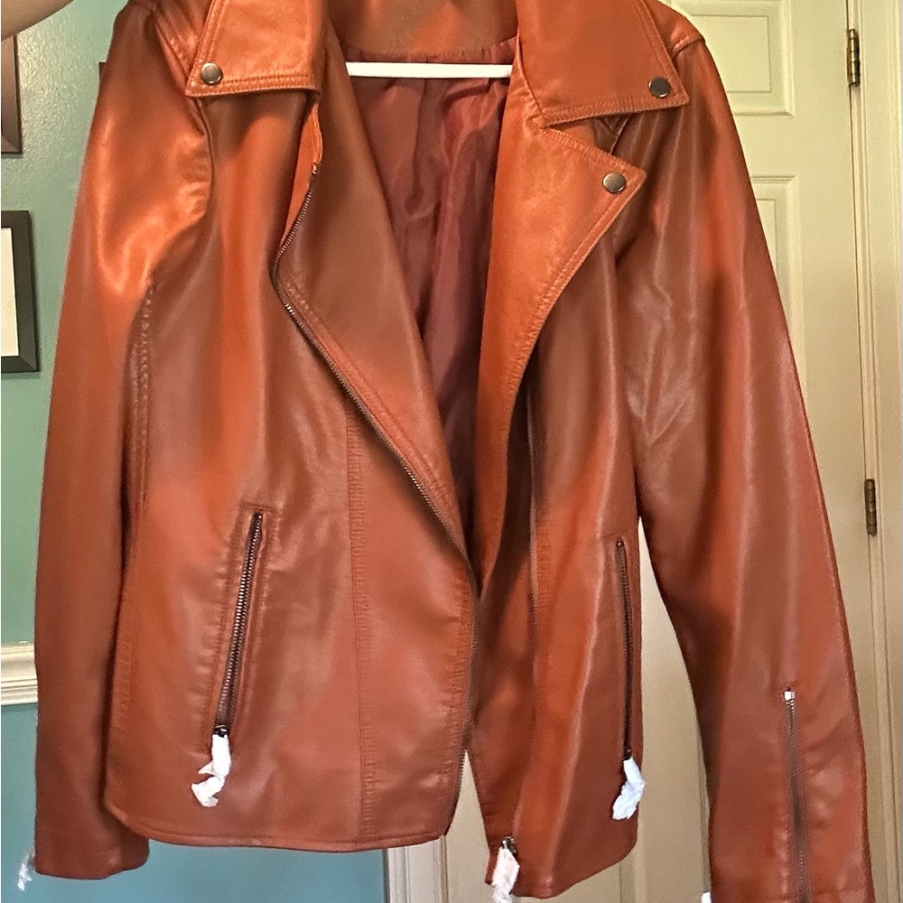 Nina Leonard Women's Brown Leather Moto Jacket
